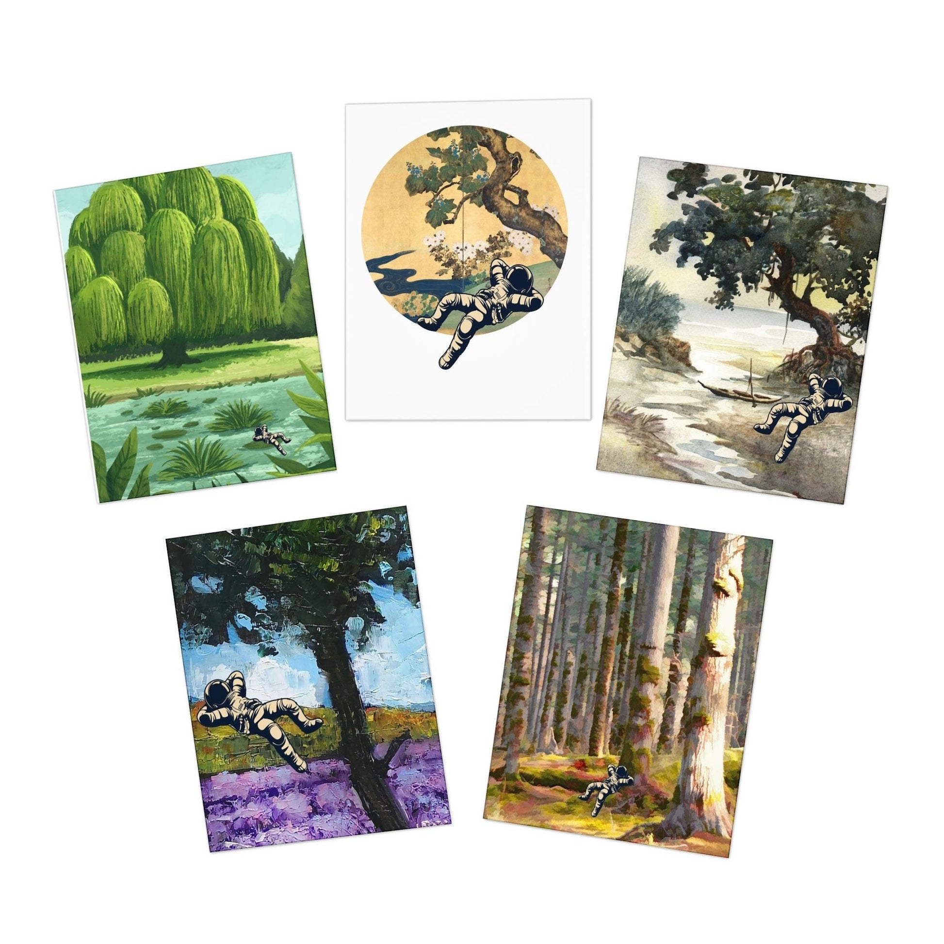 Astronaut Under a Tree Greeting Cards (5-pack) - GroveWisdom