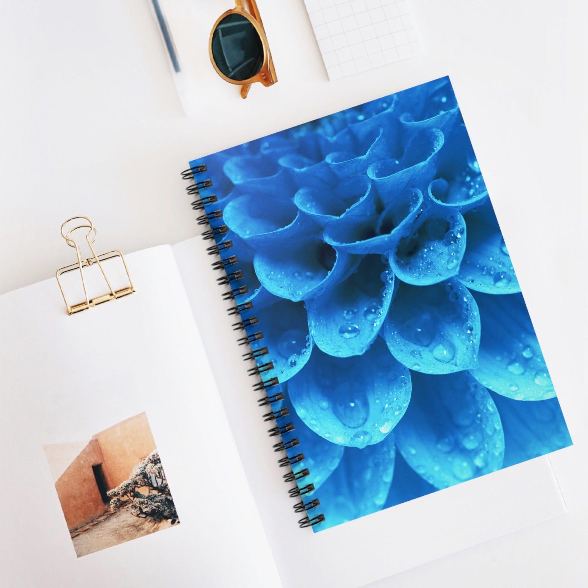 Blue Dahlia Spiral Notebook - Ruled Line - GroveWisdom