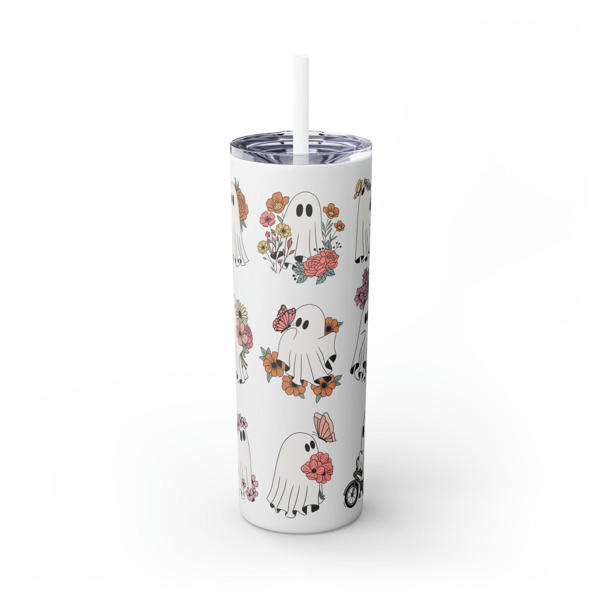 Cute Ghost in Nature Skinny Tumbler with Straw, 20oz – GroveWisdom