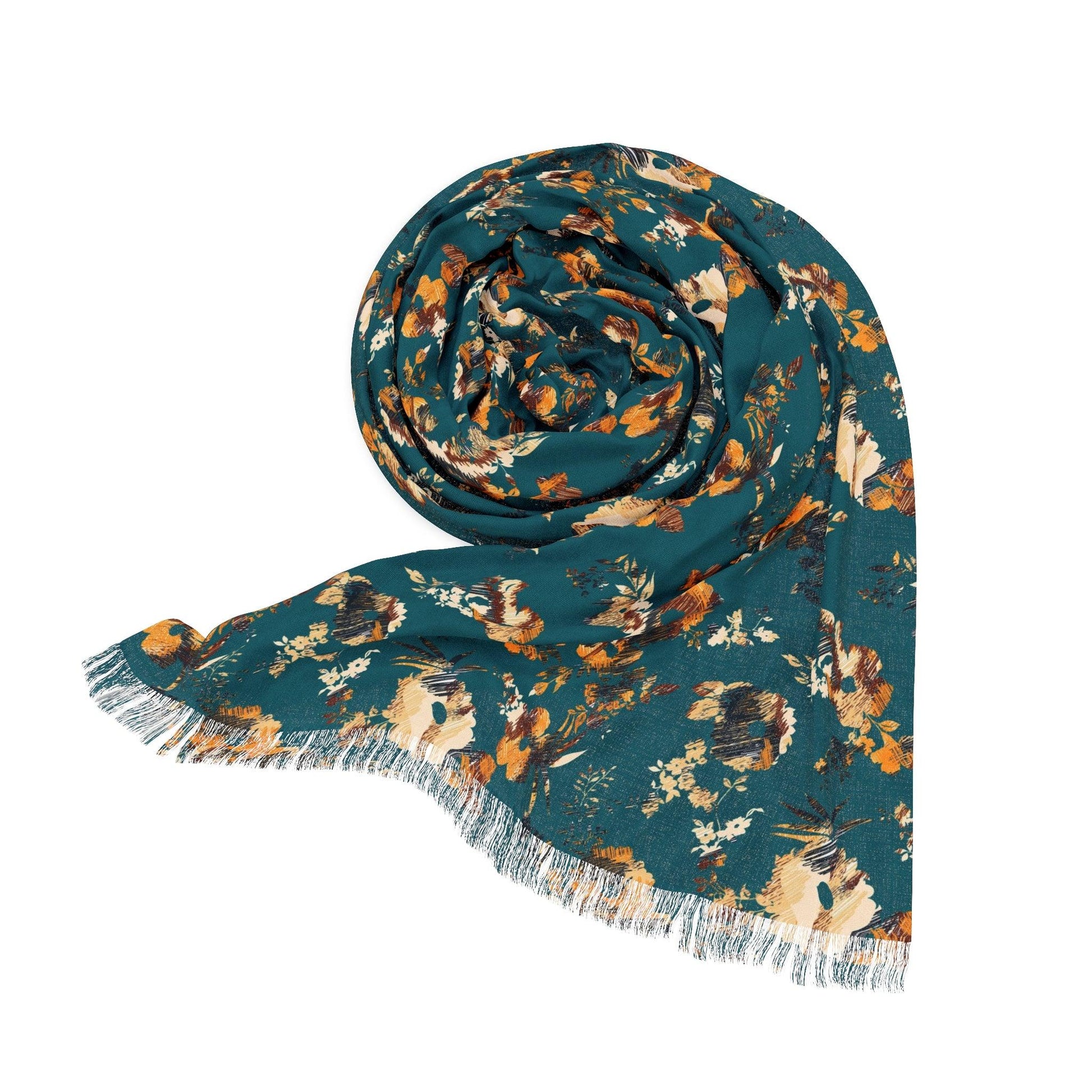 Dark Teal and Goldenrod Florals Pashmina Wrap - GroveWisdom