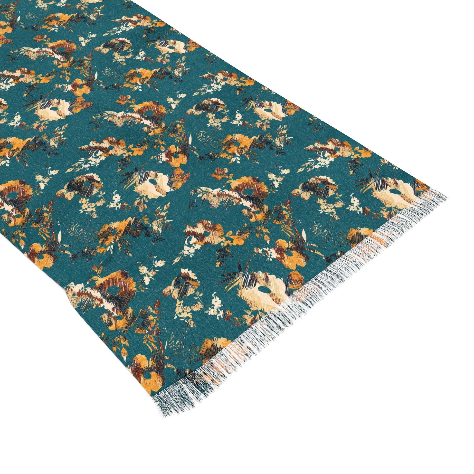 Dark Teal and Goldenrod Florals Pashmina Wrap - GroveWisdom