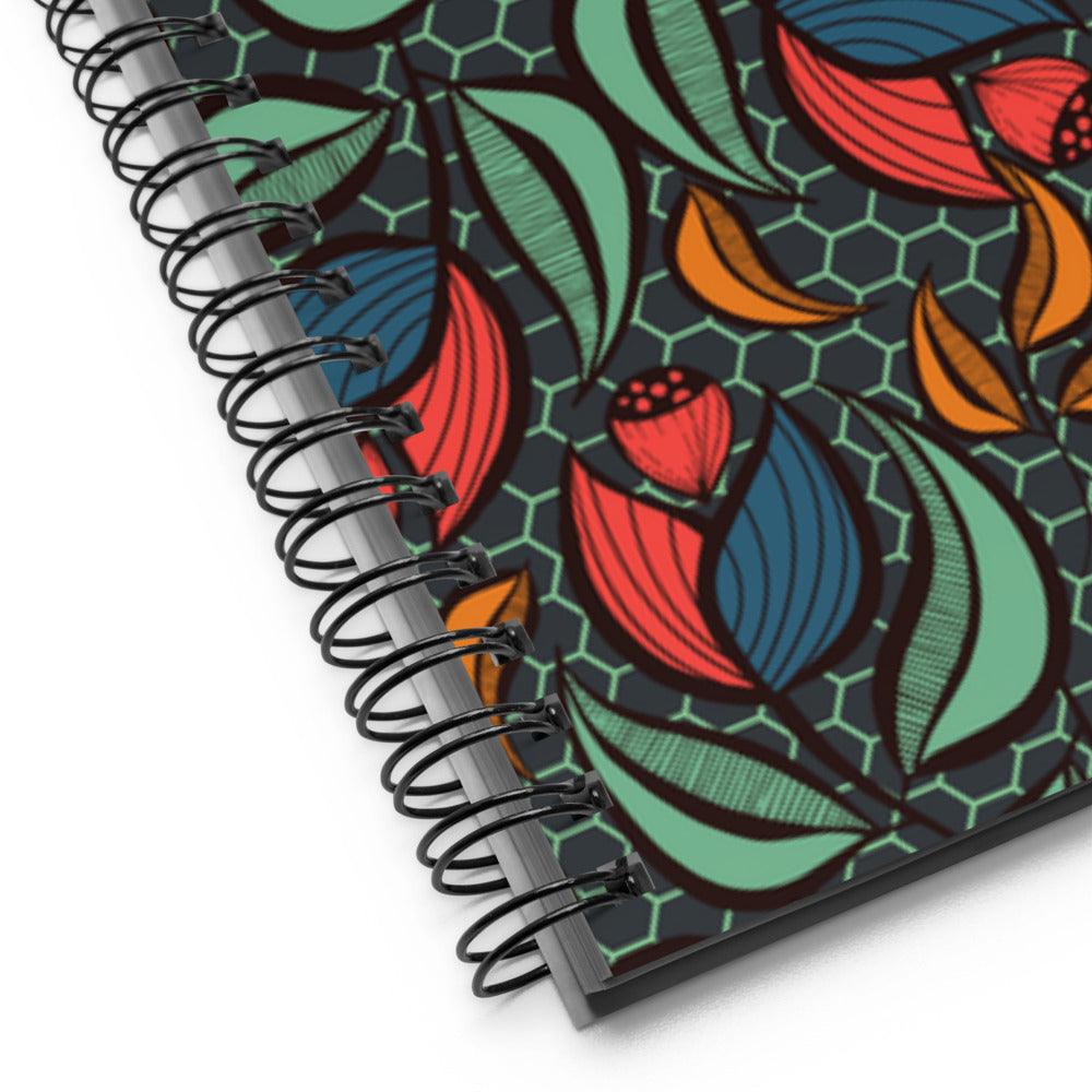 Flower and Hexagons Spiral notebook - GroveWisdom