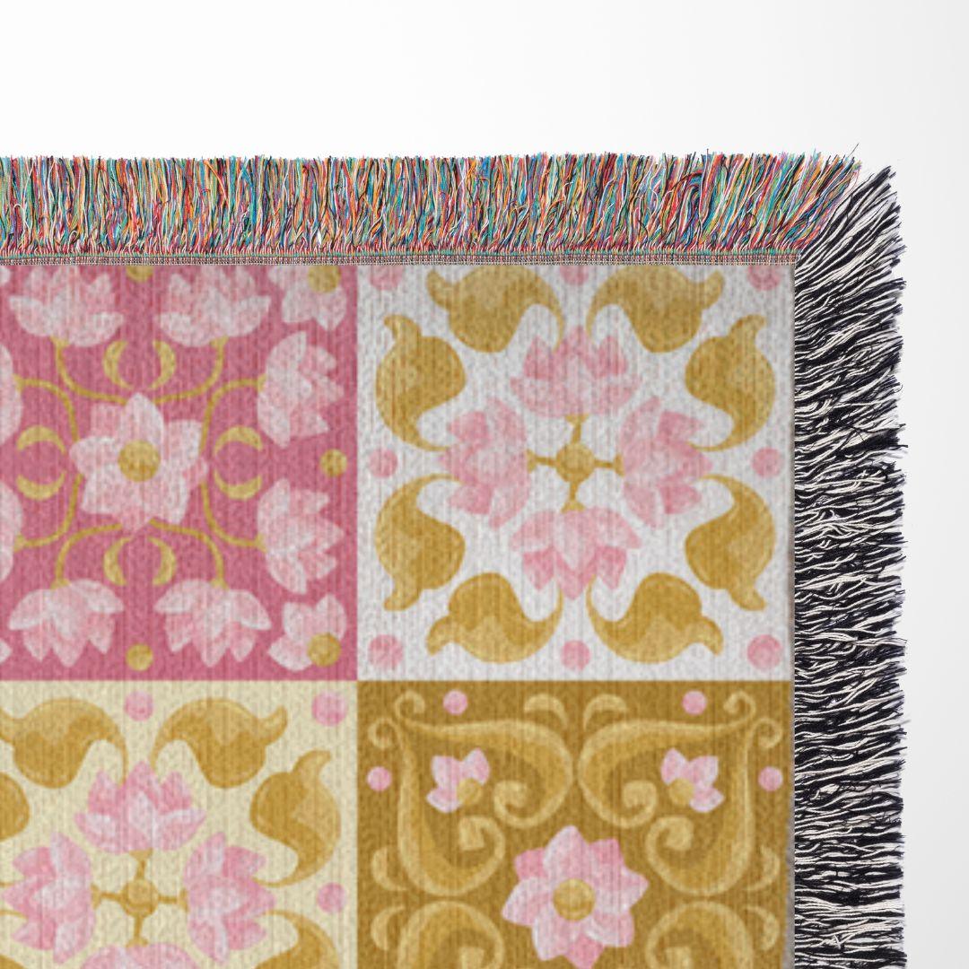 Garden Tiles in Rose Woven Throw Blanket - GroveWisdom