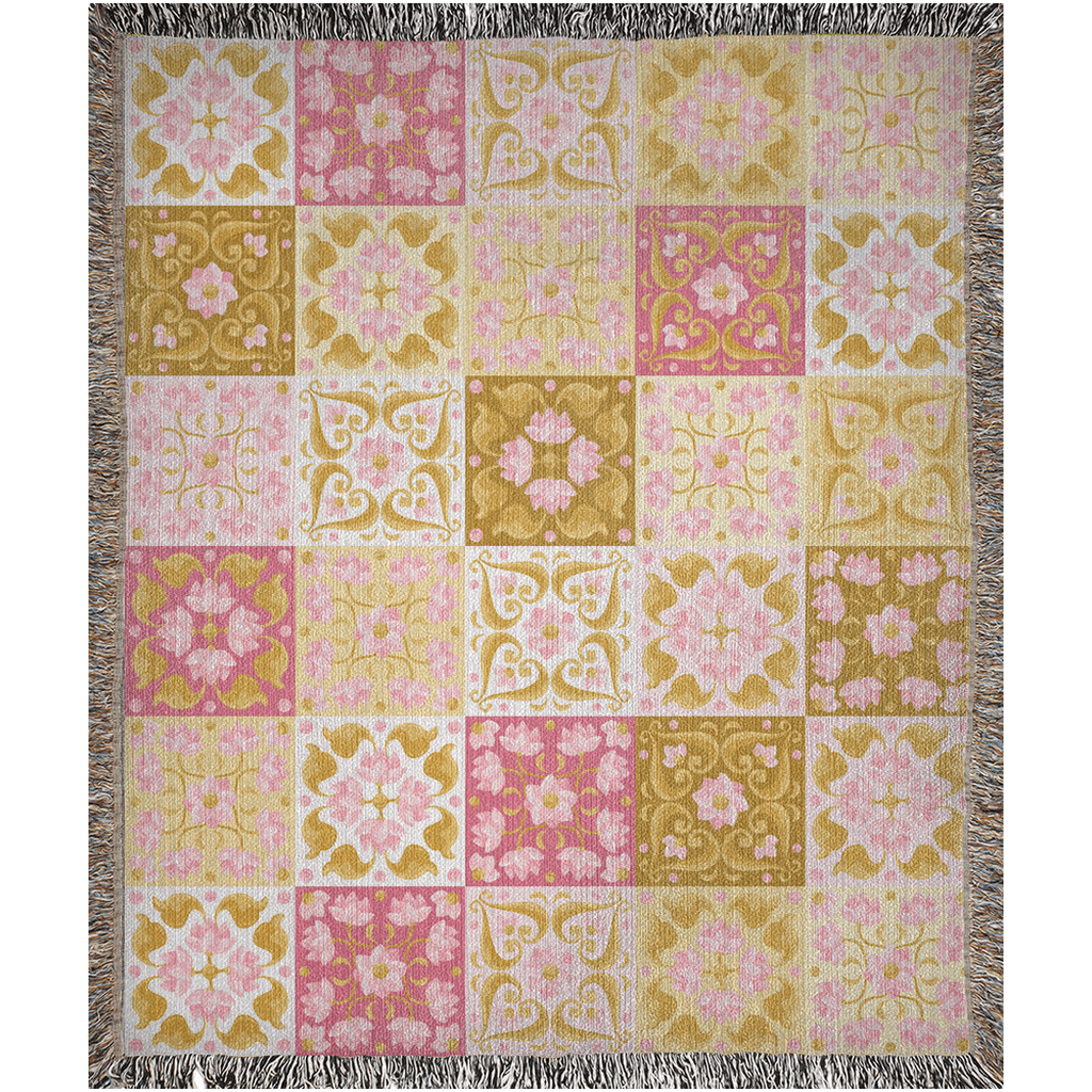 Garden Tiles in Rose Woven Throw Blanket - GroveWisdom