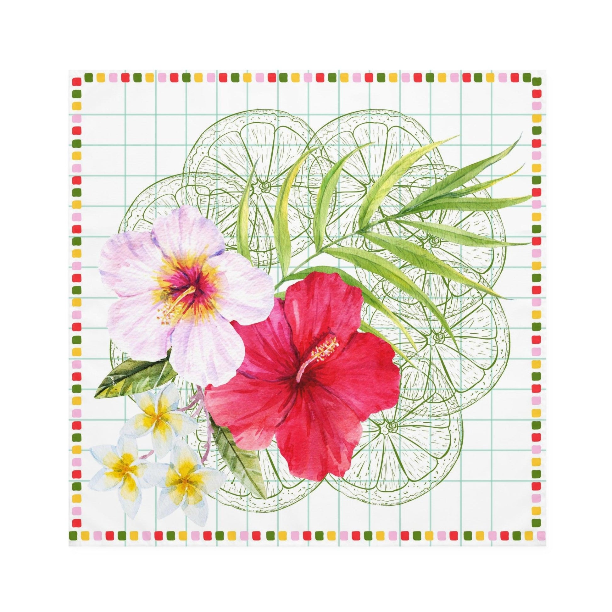 Hibiscus Bouquet and Lime Cloth Napkins, set of 4 - GroveWisdom