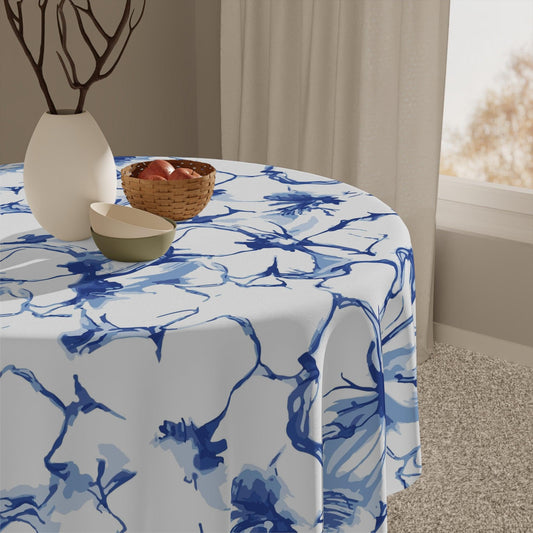 Mediterranean Blue Floral Tablecloth - GroveWisdom