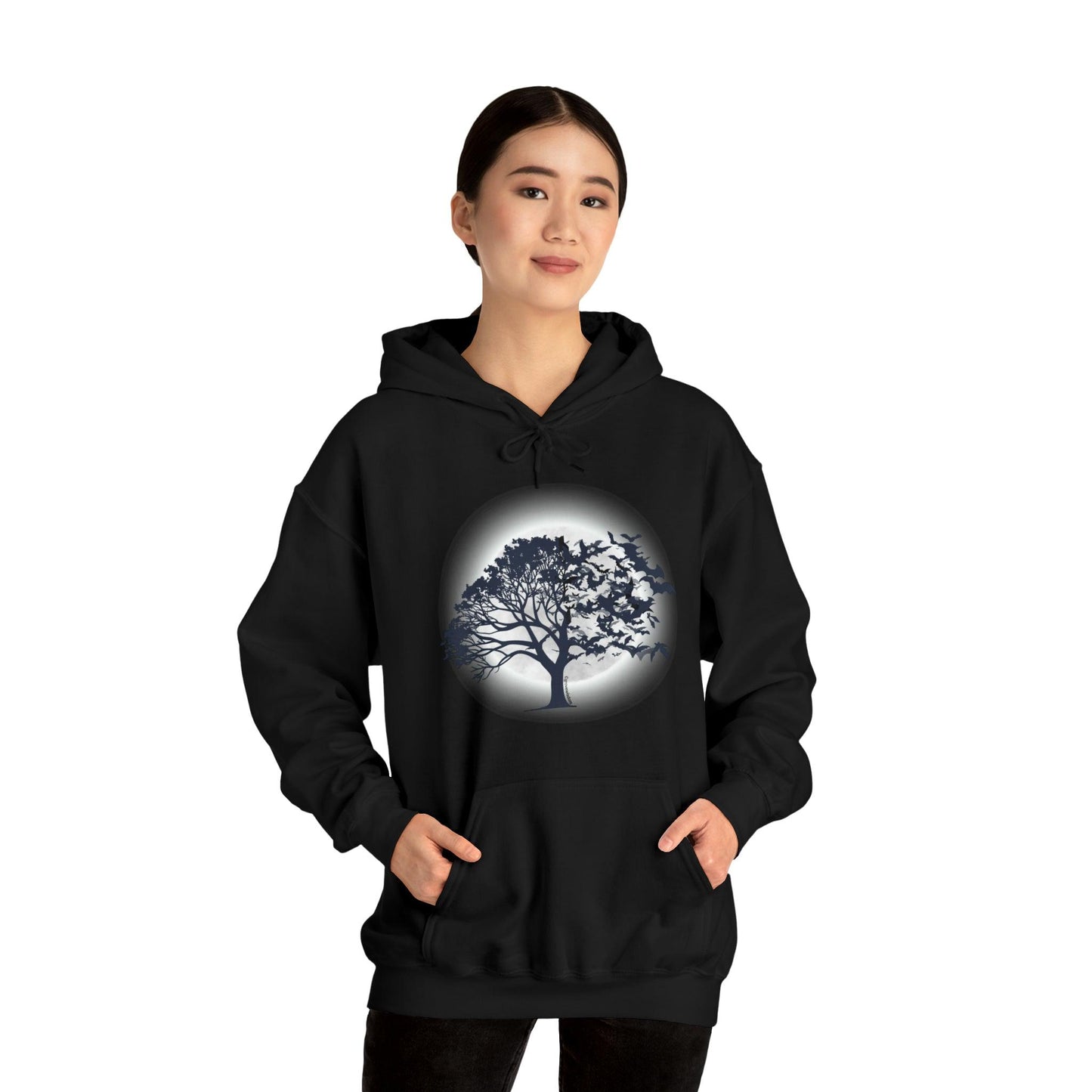 Moonlit Tree with Bats Unisex Heavy Blend™ Hoodie - GroveWisdom