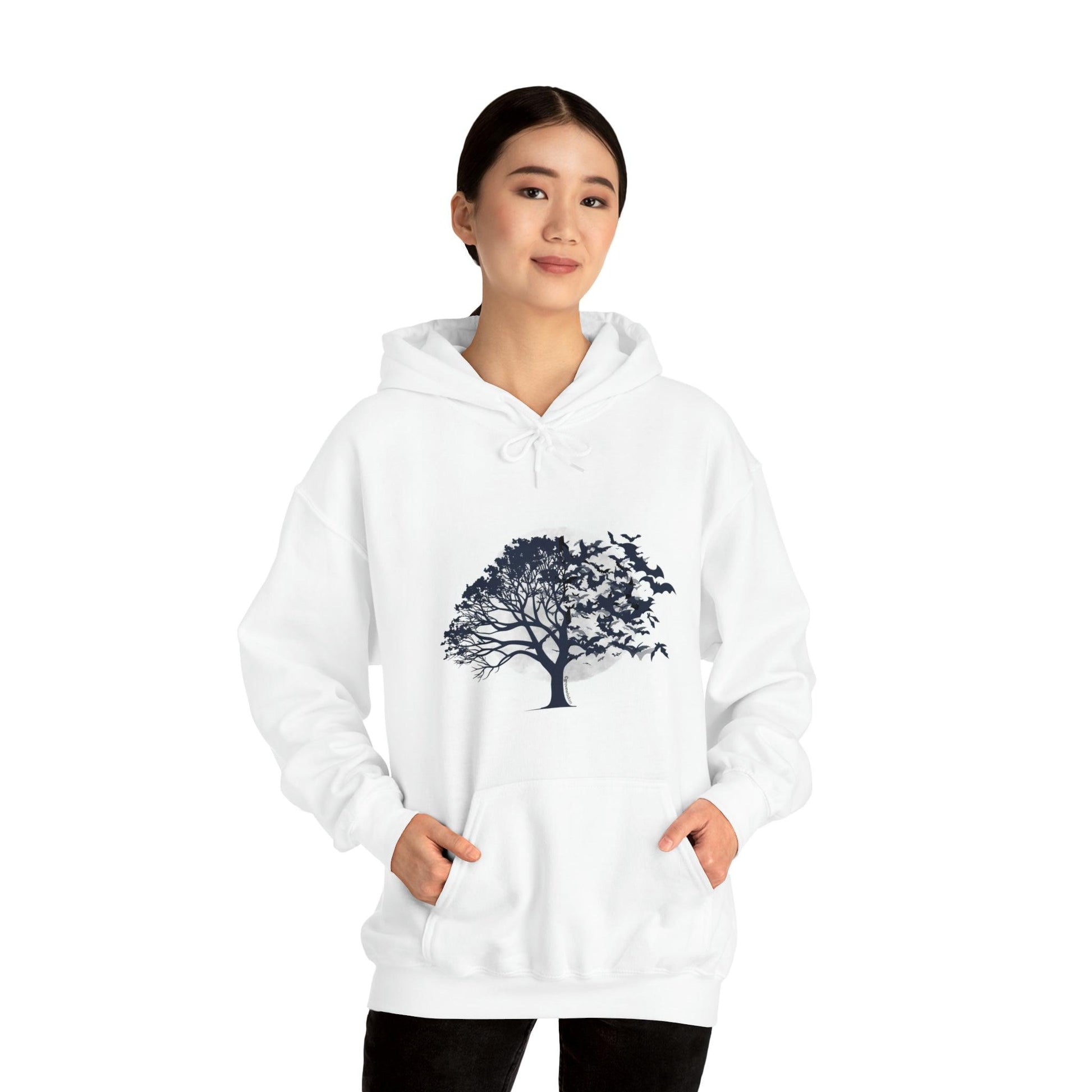 Moonlit Tree with Bats Unisex Heavy Blend™ Hoodie - GroveWisdom