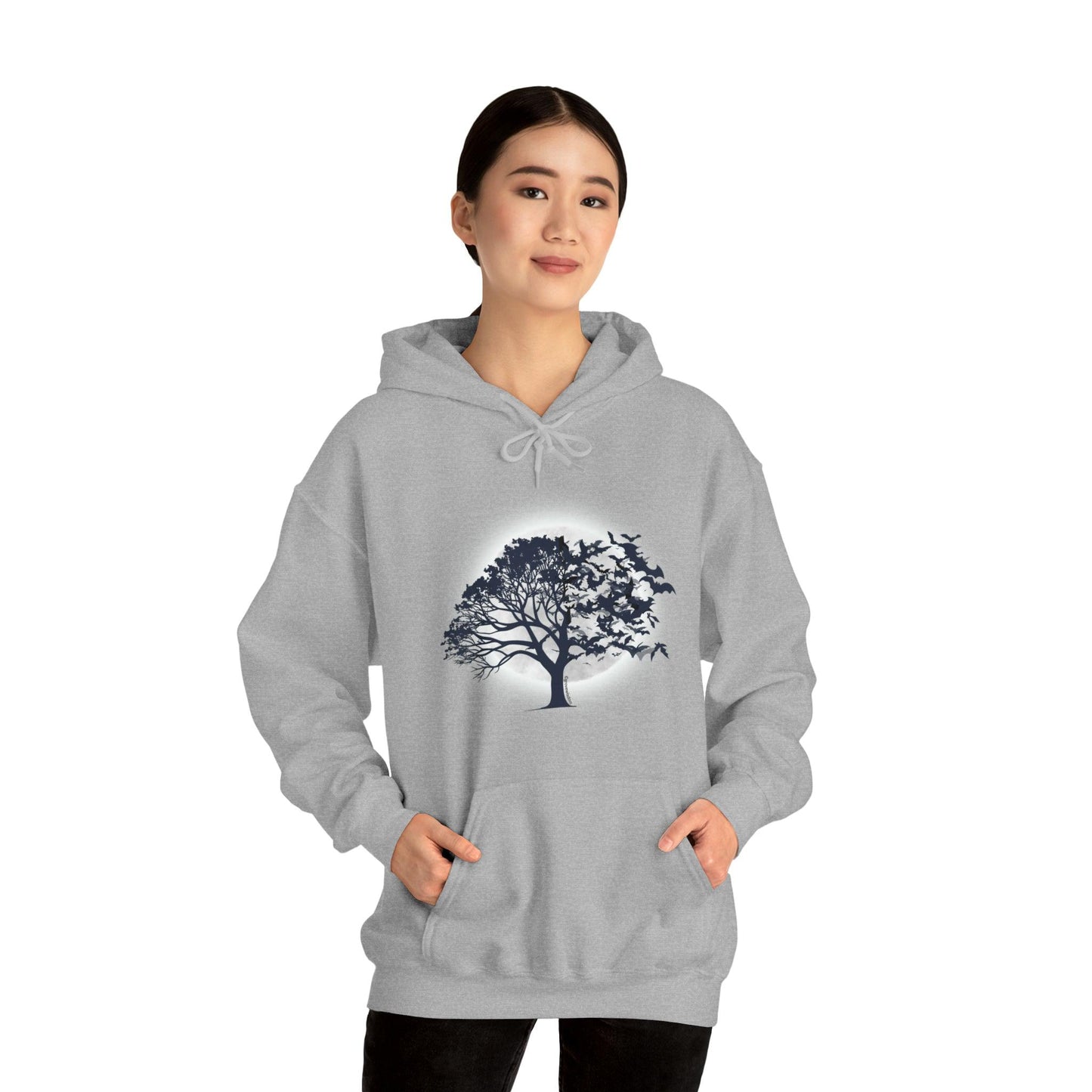 Moonlit Tree with Bats Unisex Heavy Blend™ Hoodie - GroveWisdom