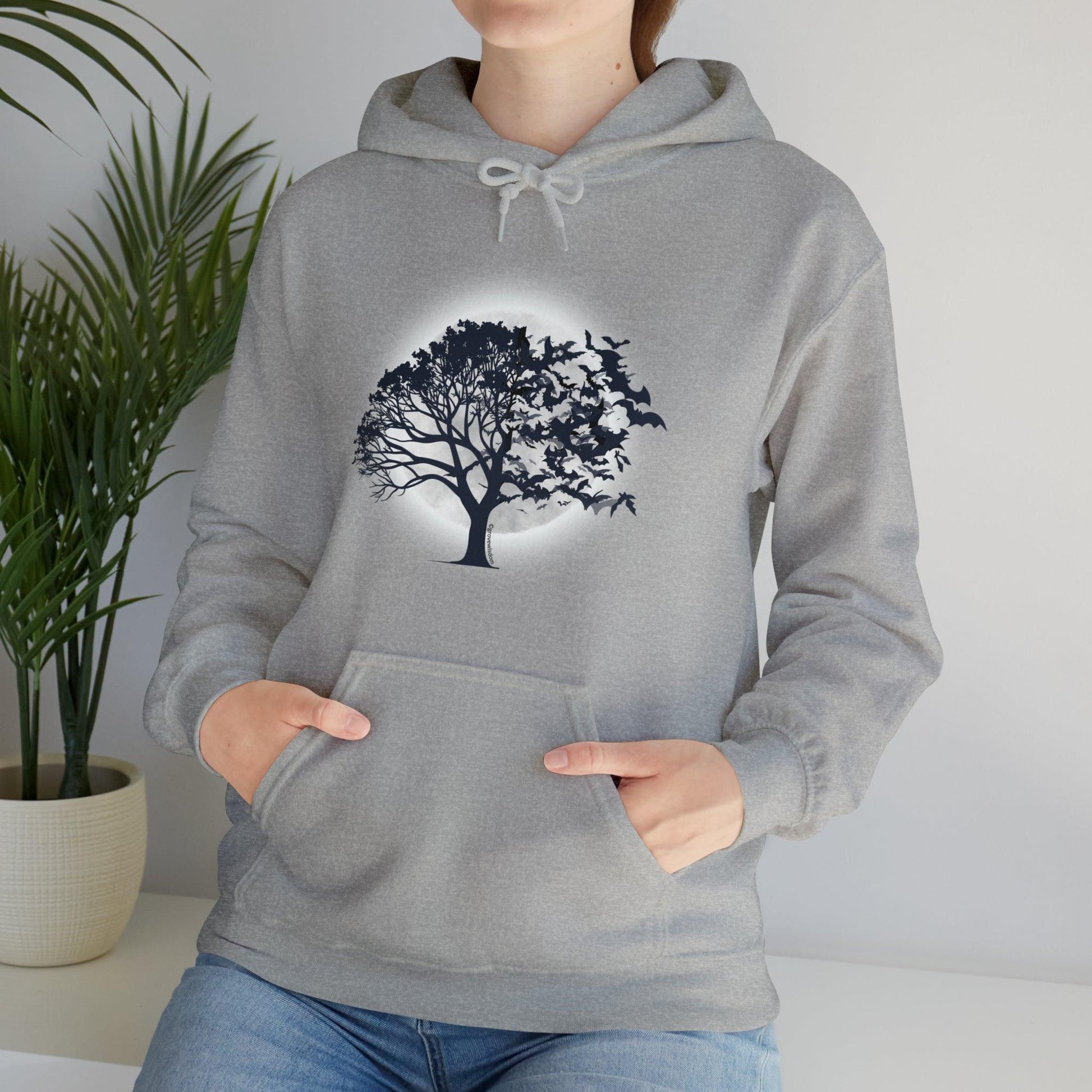 Moonlit Tree with Bats Unisex Heavy Blend™ Hoodie - GroveWisdom