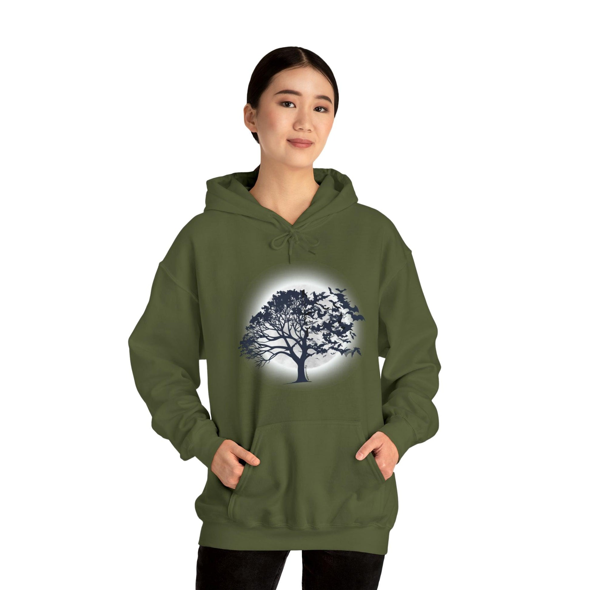 Moonlit Tree with Bats Unisex Heavy Blend™ Hoodie - GroveWisdom