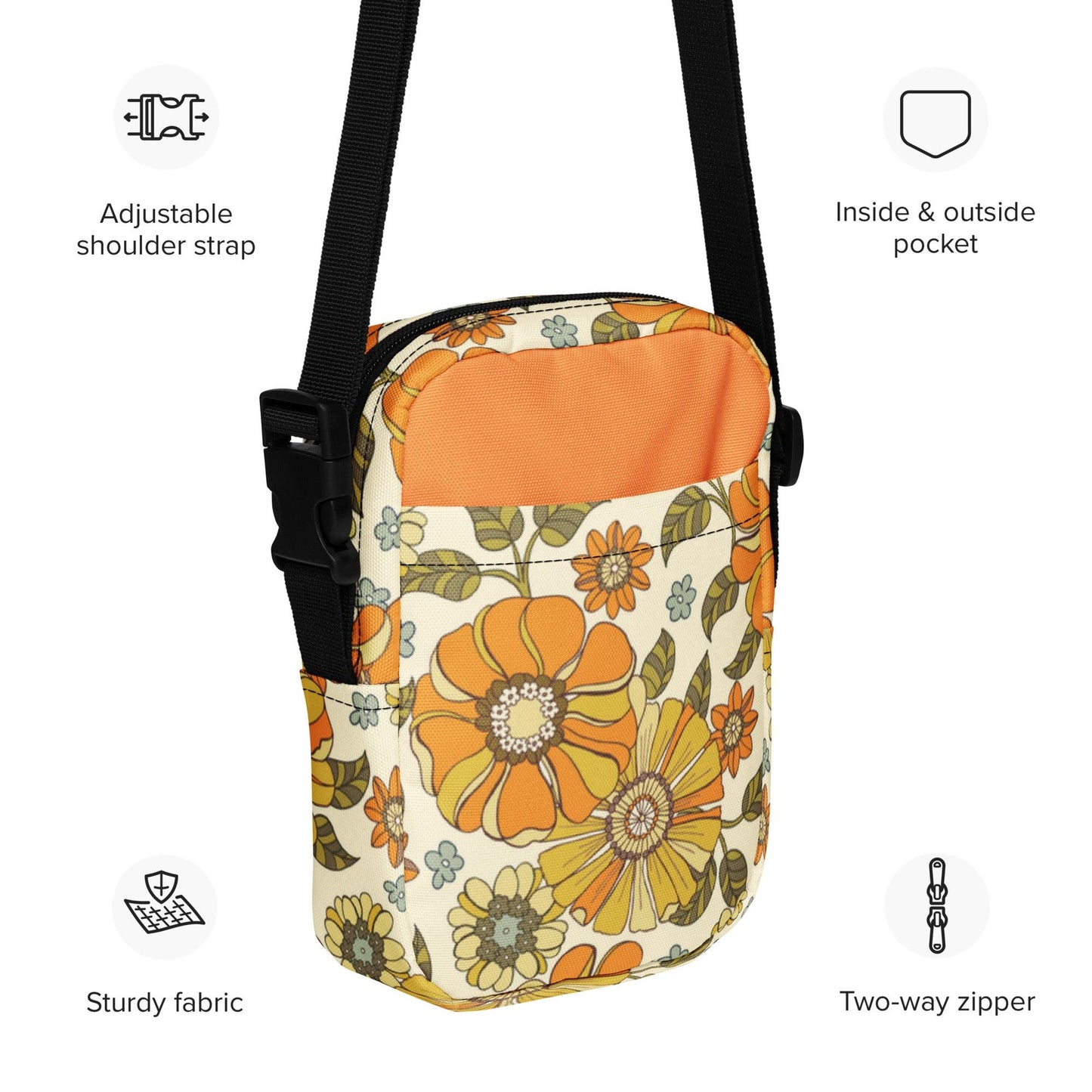 Retro Flowers Utility crossbody bag - GroveWisdom