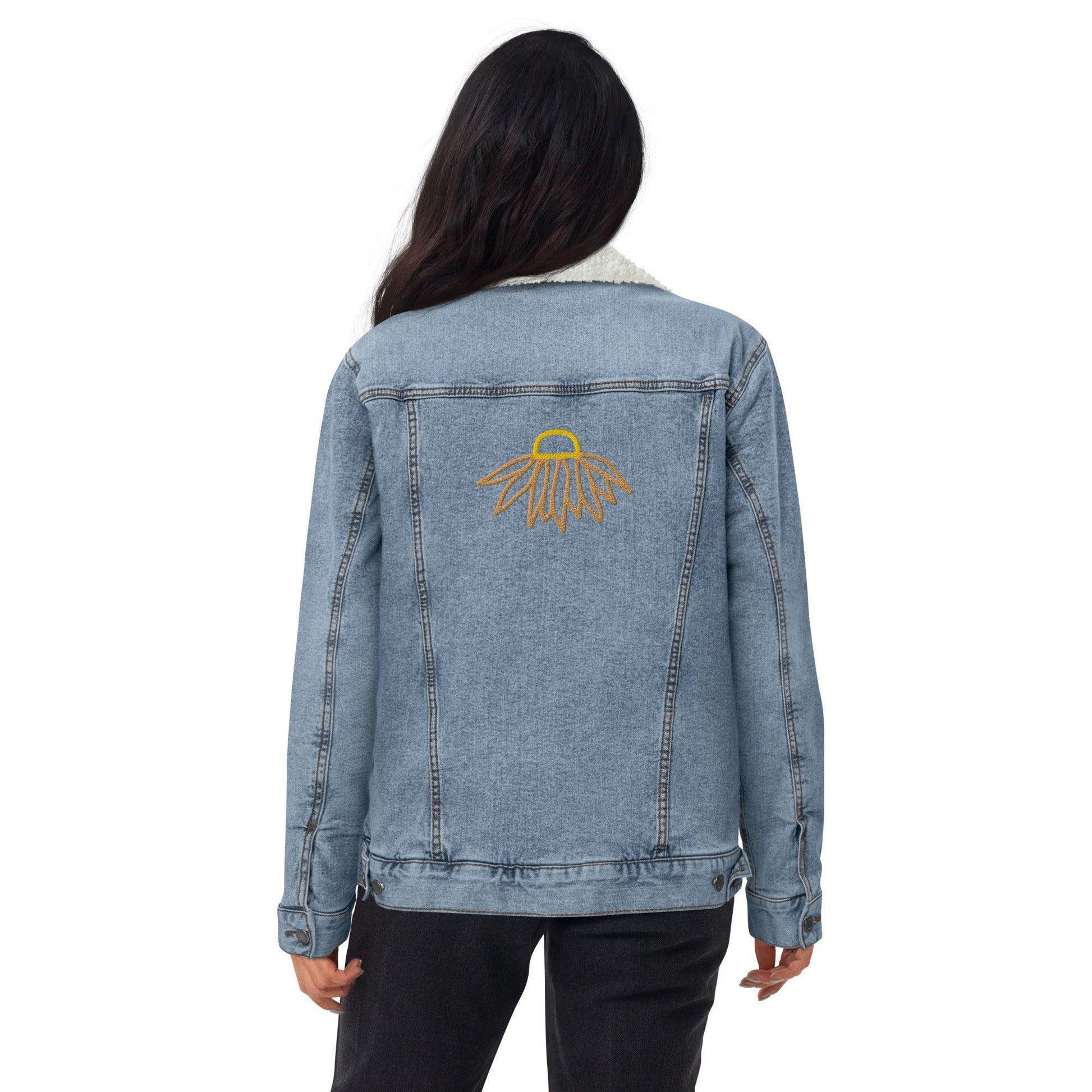 Rudbeckia flower Unisex denim sherpa jacket - GroveWisdom