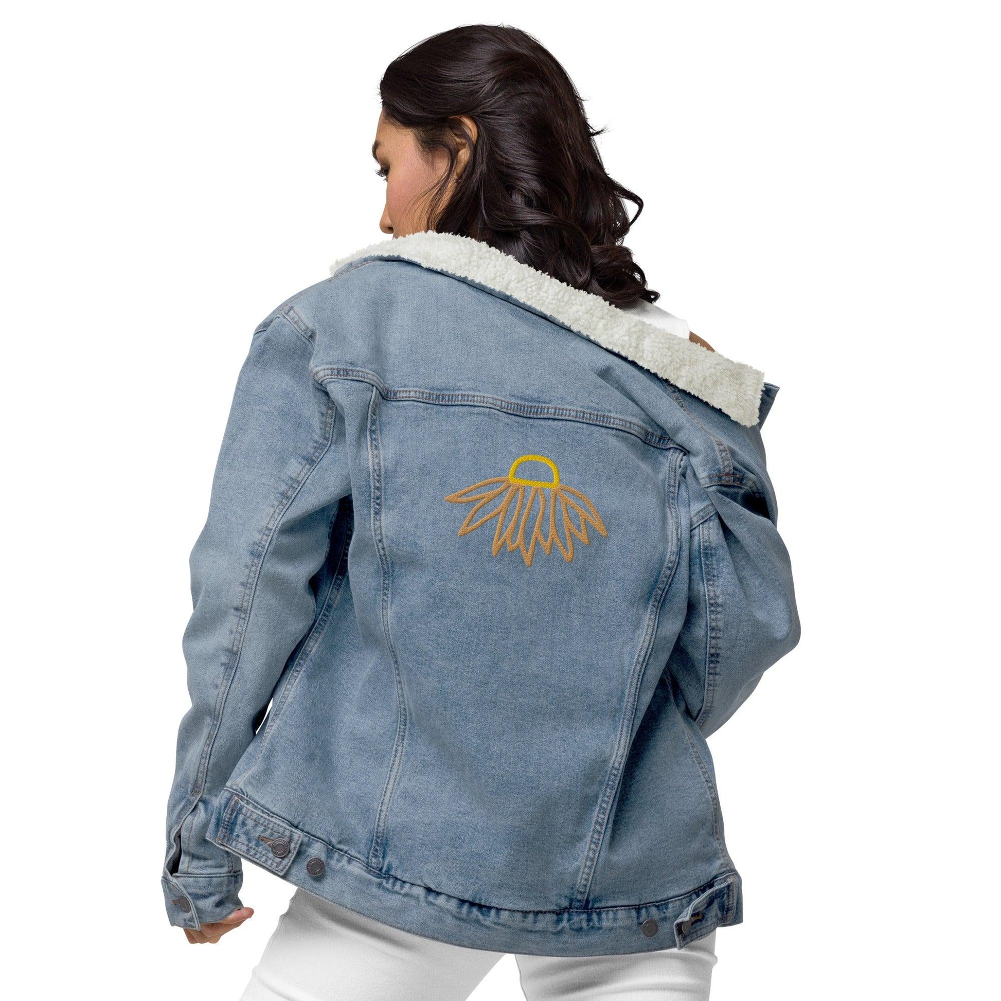 Rudbeckia flower Unisex denim sherpa jacket - GroveWisdom