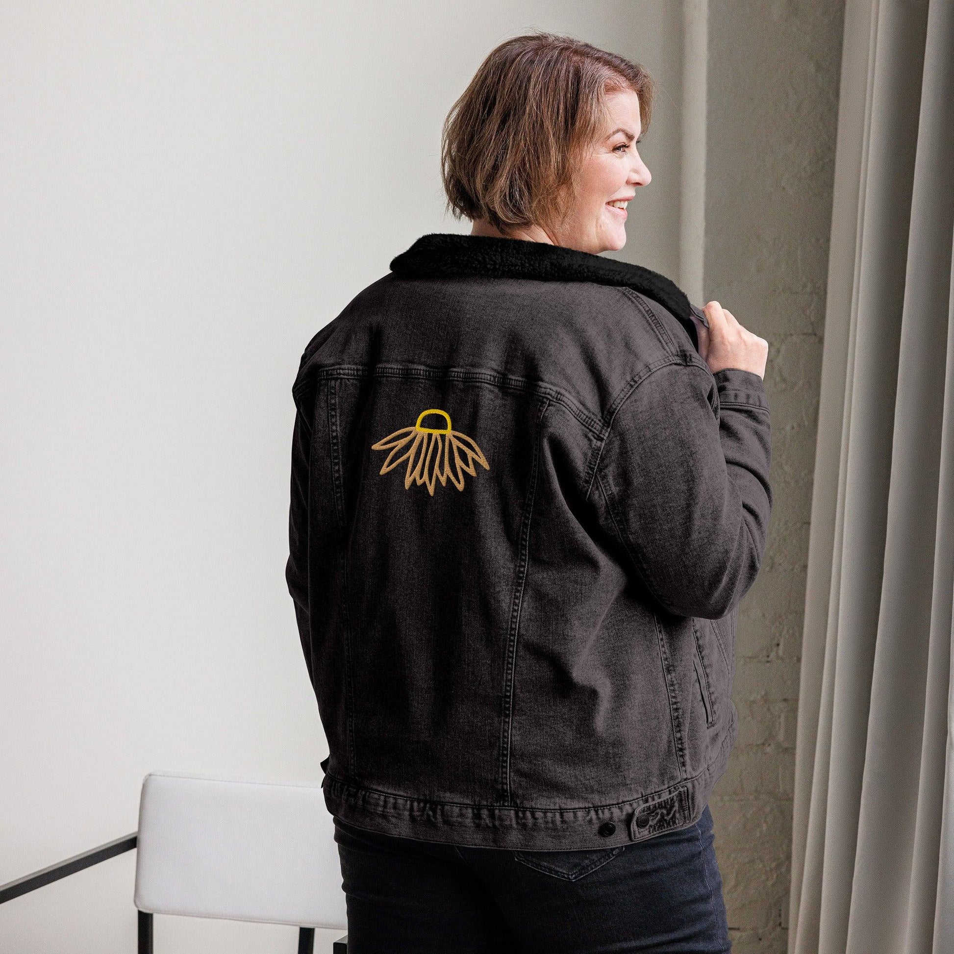 Rudbeckia flower Unisex denim sherpa jacket - GroveWisdom