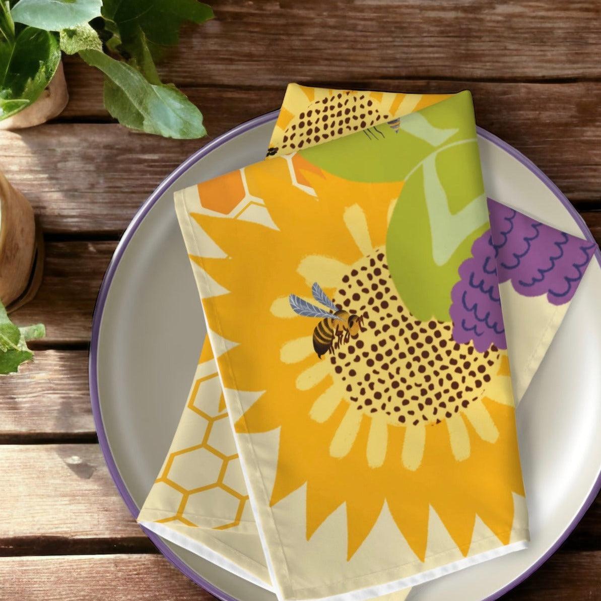 Sunflower Honeybee Cloth Napkins, Set of 4 - GroveWisdom