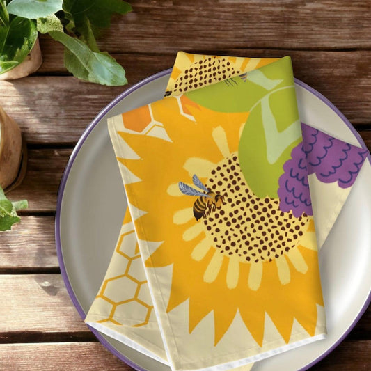 Sunflower Honeybee Cloth Napkins, Set of 4 - GroveWisdom