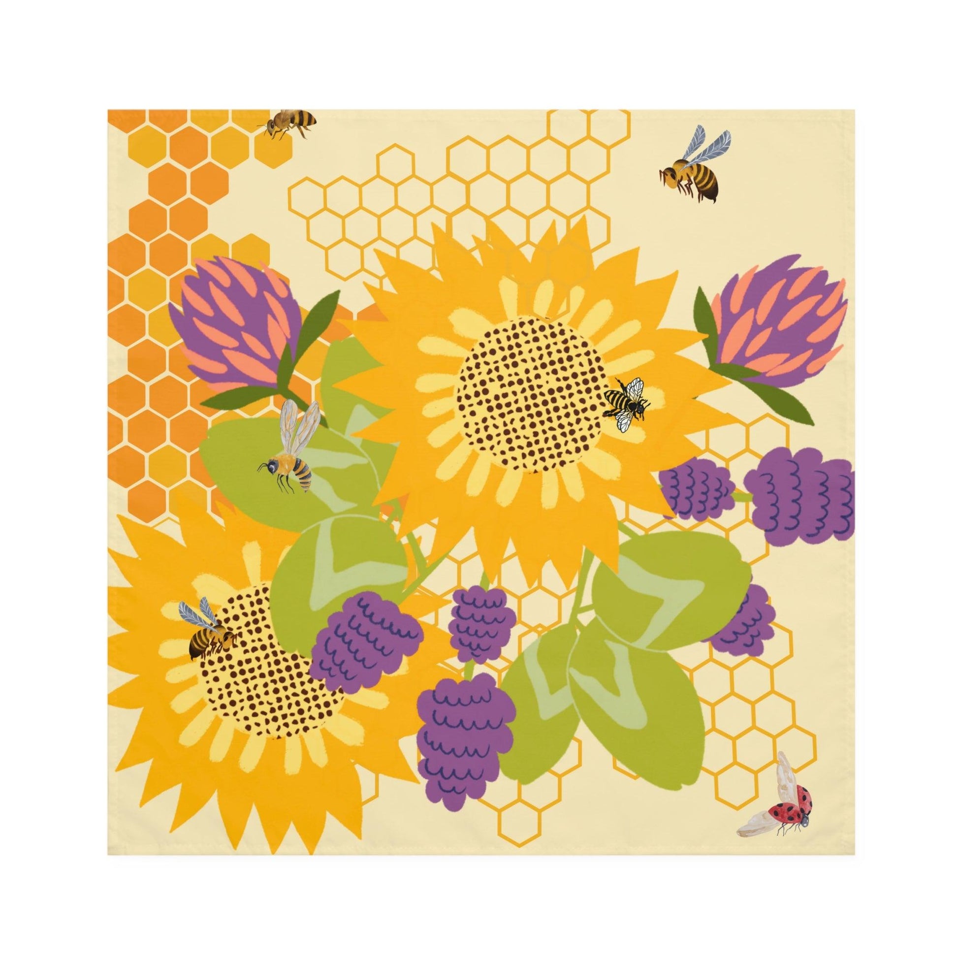 Sunflower Honeybee Cloth Napkins, Set of 4 - GroveWisdom