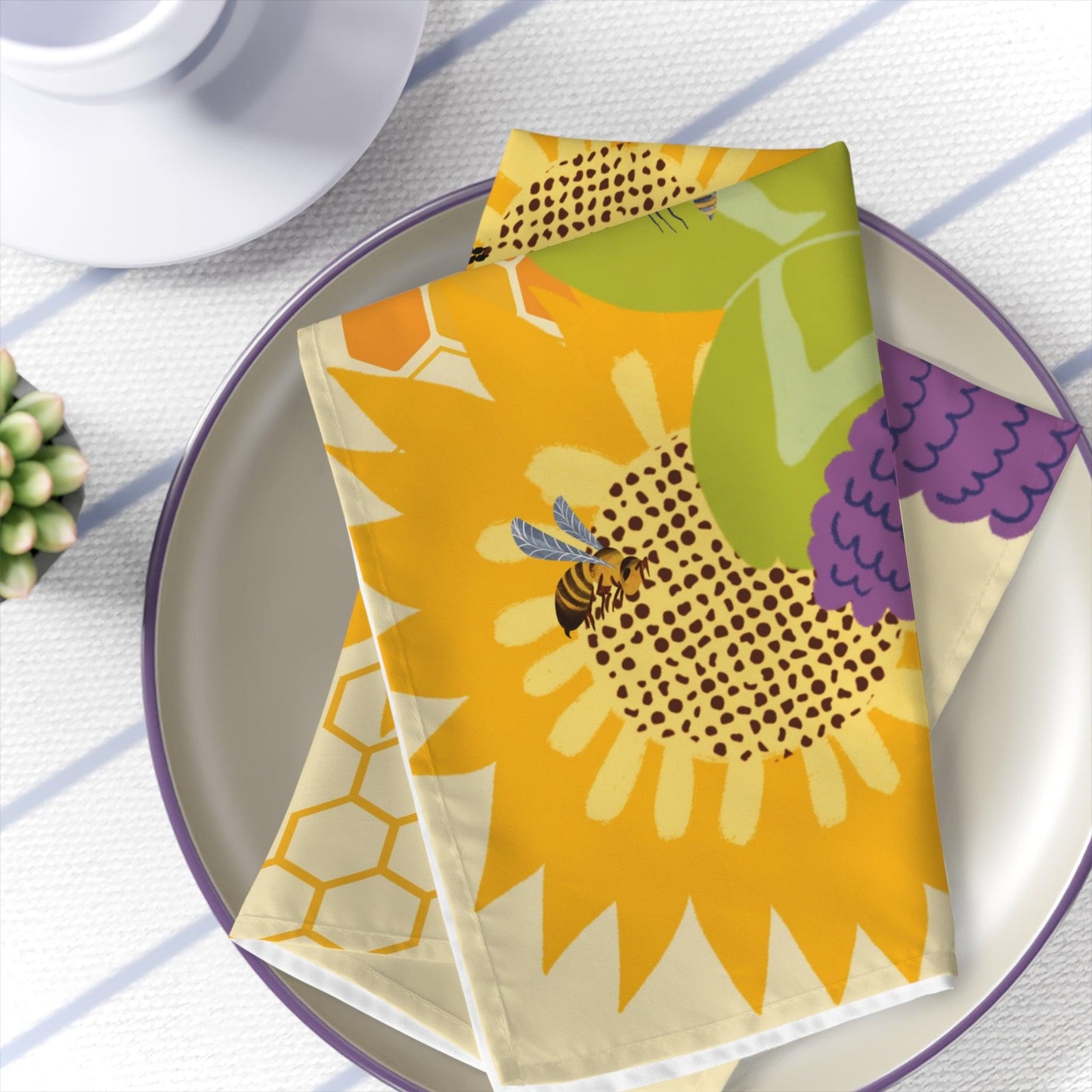 Sunflower Honeybee Cloth Napkins, Set of 4 - GroveWisdom